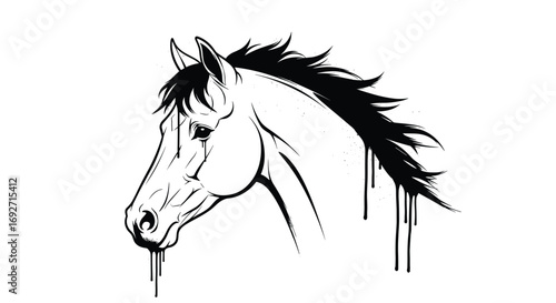 Majestic Horse Head Portrait with Flowing Mane Capturing Graceful Movement and Powerful Presence