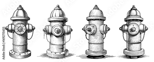 Fire hydrant in vintage engraving style, black and white