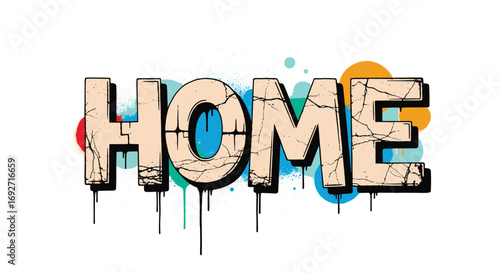 Urban Graffiti Art Style Home Design with Paint Splatter Background Elements