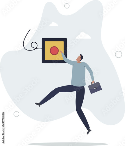 Push button call for emergency help, control or launch rocket, start new business or launch start up company concept.life and employment of people.