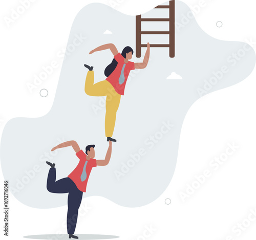 Support or mentor to achieve business success, teamwork collaboration or partnership help to reach target concept.life and employment of people.