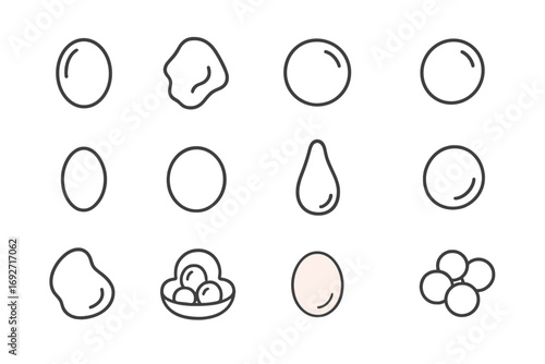 Line Art Freshwater Pearls. Line style icons of freshwater pearls: oval freshwater pearl, irregular shape, pastel-colored pearl,