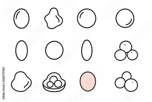 Line Art Freshwater Pearls. Line style icons of freshwater pearls: oval freshwater pearl, irregular shape, pastel-colored pearl,