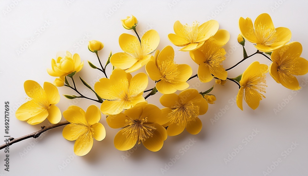 Fototapeta premium yellow blossom branch on white background for spring and nature themes