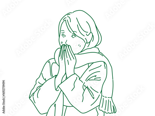 女性　イラスト　せき