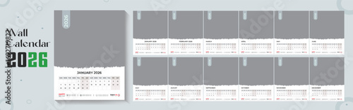 2026 wall calendar template or 2026 corporate business wall calendar