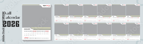 2026 wall calendar template or 2026 corporate business wall calendar