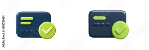 Successful online payment transaction confirmed with a credit card and a prominent green checkmark symbol, representing secure financial approval and digital commerce