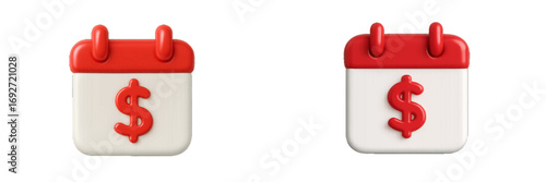 Stylized red and white calendar icons with dollar signs for financial planning and budget management