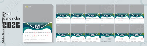 2026 wall calendar template or 2026 corporate business wall calendar