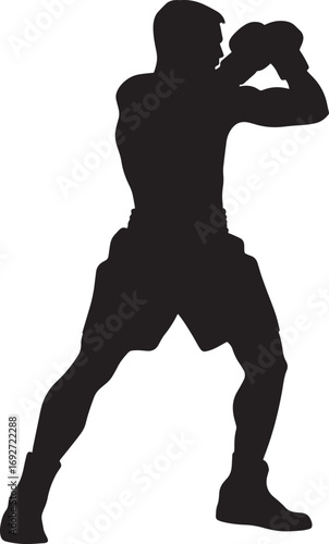 Powerful Hook Boxer throwing a lead hook punch, silhouette illustration.