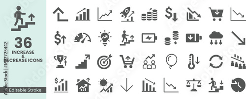 Diverse collection of business finance and growth icons for digital presentations and applications vector