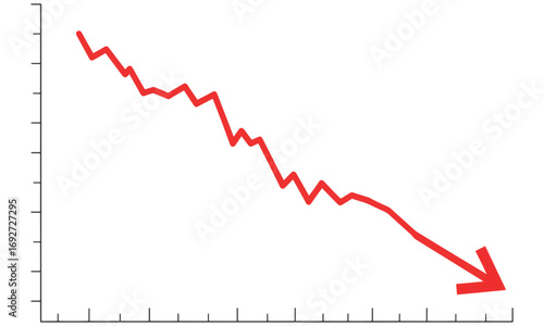 Abstract red line graph with a descending arrow illustrating a downward trend, symbolizing financial crisis, recession, and business failure