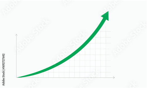 Concept of financial success and market growth shown by an upward trending green arrow on a graph