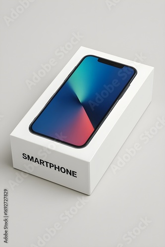 White smartphone packaging box with printed cover