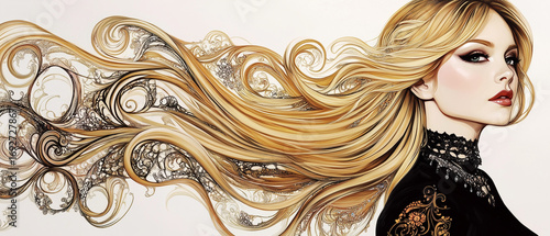  A stylized portrait inspired by Art Nouveau's flowing, organic forms