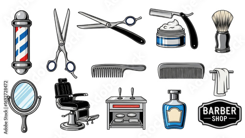 Barbershop Icons Vector Set | Haircut and Salon Design Elements Collection