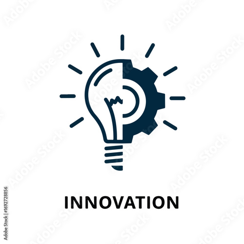 Vector icon representing innovation, combining a lightbulb for creative ideas and a gear for the implementation process and technology