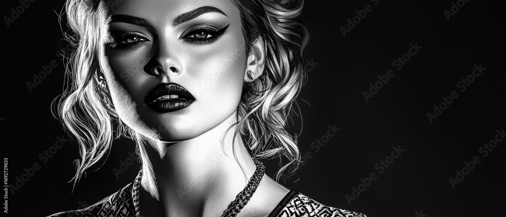 Fototapeta premium A masterful use of light and shadow in a black and white stylized portrait