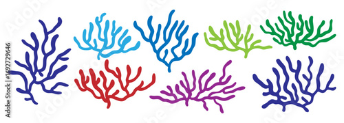 Vector corals set. Hand drawing seaweed.