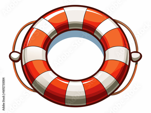 A high-quality vector illustration of a life buoy ring with red and white stripes, isolated on a white background