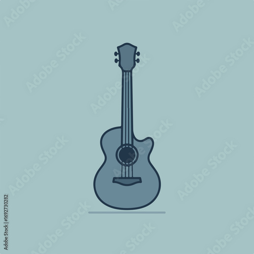 Stylized blue acoustic guitar illustration with a cutaway body on a light blue background, depicting a musical instrument.