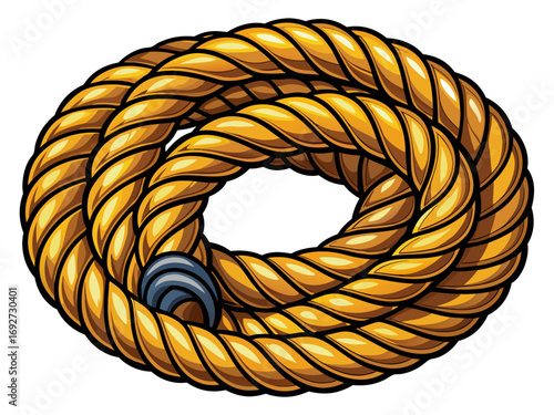 A high-quality vector illustration of a thick nautical rope coiled neatly, isolated on a white background