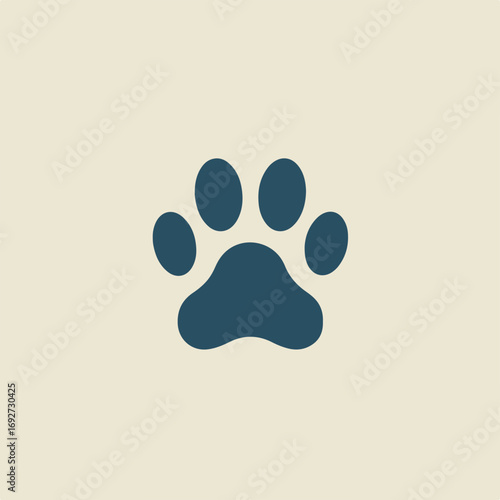 Stylized dark blue animal paw print on a light beige background, representing pets or wildlife.