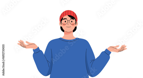 Confused person shrugging shoulders with raised palms in confusion and uncertainty