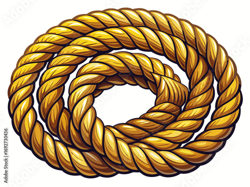A high-quality vector illustration of a thick nautical rope coiled neatly, isolated on a white background