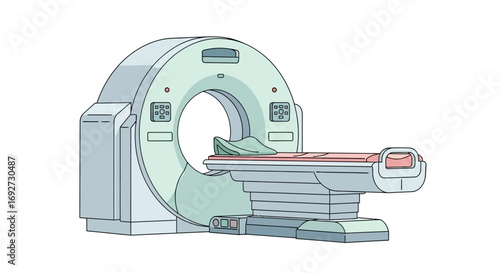 Illustration of a modern computed tomography scanner for medical diagnosis and healthcare