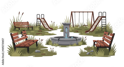 Abandoned Playground  A Rustic Illustration of Childhood Memories