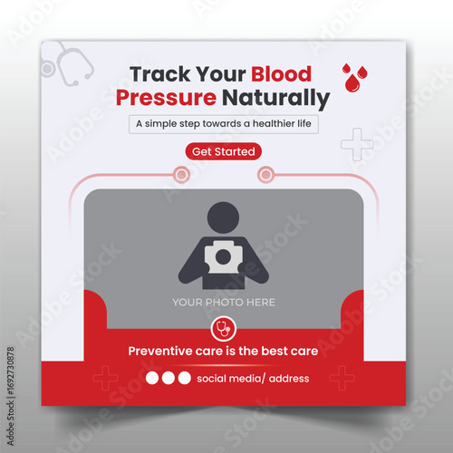 Blood pressure naturally preventive care social media post design and web banner template