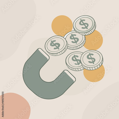 Business Magnet Attracting Coins Silhouette Vector Illustration
