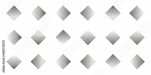 Collection of fifteen abstract grey gradient diamond shapes on a white background