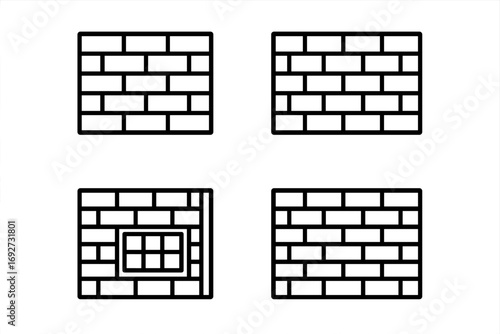 Modern Brick Aesthetics. Line style icons of modern brick aesthetics: gradient pattern, light mortar tone, flat joint, crisp grid;