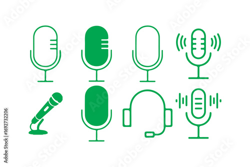 Vintage Microphone Collection, Retro Microphones, Studio Microphones, Classic Audio Equipment, Recording Microphones. Vector illustration eps 10