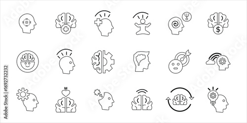 brain icons set. mind, focus, imagination and more. simple line vector