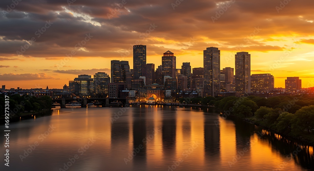 Fototapeta premium City skyline sunset reflection
