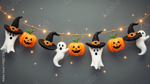 Festive Halloween Decorations with Ghosts and Pumpkins