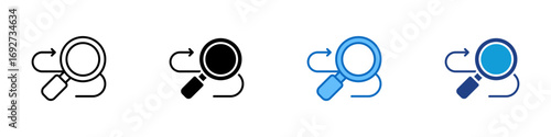Review Cycle Multiple Style Icon Design Vector - magnifying glass and arrow, symbolizing continuous review, analysis, or double-checking