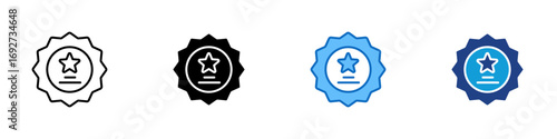 Star Medal Multiple Style Icon Design Vector - star inside a badge representing outstanding performance or excellence. Suitable for merit, rating, or performance evaluation themes