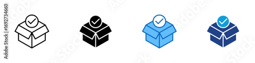 Verified Product Multiple Style Icon Design Vector - box with checkmark, indicating verified package, certified delivery, or approved product