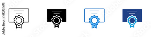 Certificate Badge Multiple Style Icon Design Vector - certificate with a medal symbolizing official recognition, achievement, or completion. Ideal for credentials, certifications, and awards