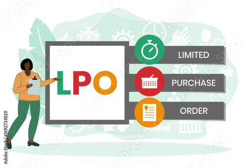 LPO, Limited Purchase Order acronym. Concept with keyword, people and icons. Flat vector illustration