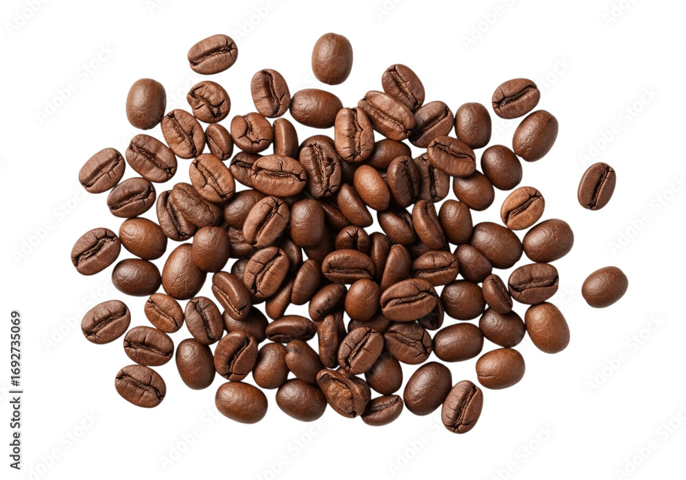 Obraz premium Pile of roasted coffee beans isolated on transparent background