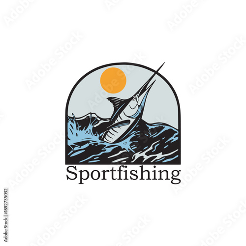 2d, adventure, angling, animal, apparel, aquatic, badge, big game fishing, blue marlin, cartoon, catch, deep sea, design, dynamic, emblem, energetic, fish, fishing, game fish, graphic, hunt, icon, ill