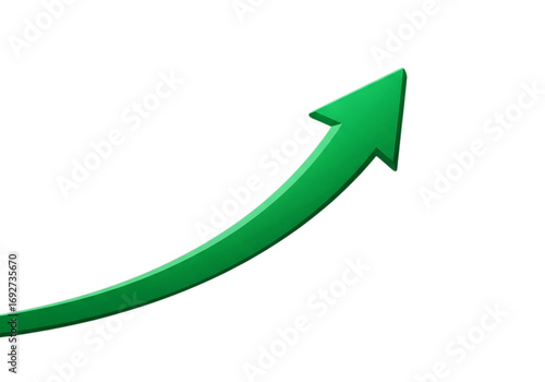 Green arrow pointing upwards isolated on transparent background