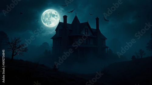 Haunted House Under the Full Moon