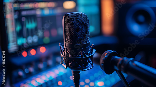 Headphones and mic at the radio station